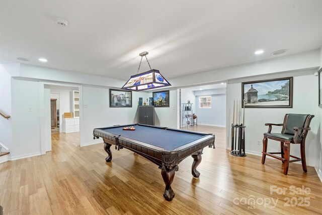 3009 Brooks Mill Ln, Wingate, NC 28174 - rec room featuring light wood finished floors, pool table, baseboards, and recessed lighting