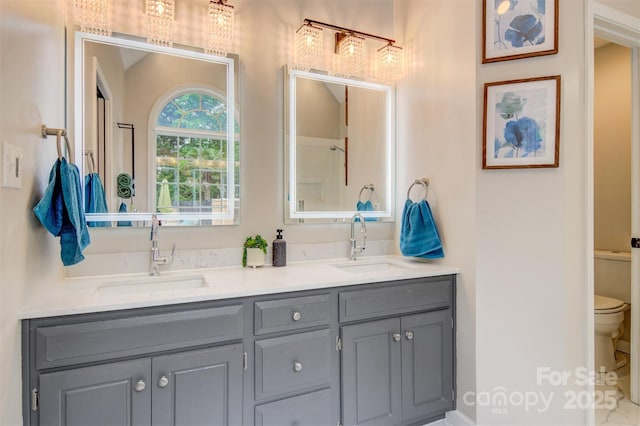 full bath featuring double vanity, a sink, and toilet