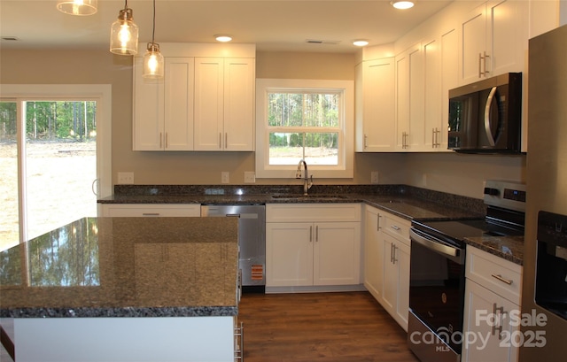 kitchen featuring plenty of natural light, a sink, white cabinetry, and stainless steel appliances