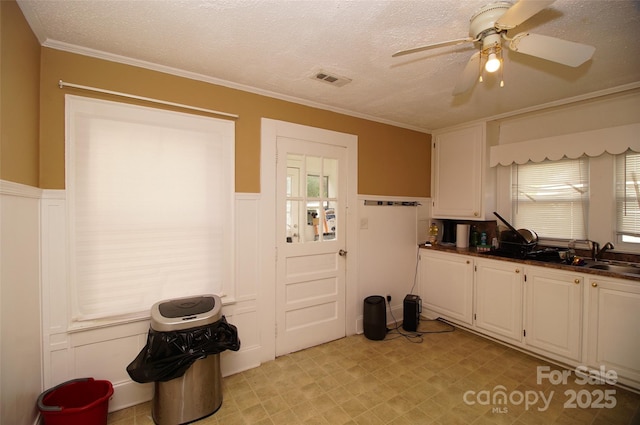 615 Mauney Ave, Kings Mountain, NC 28086 - kitchen with a textured ceiling, white cabinetry, and a sink