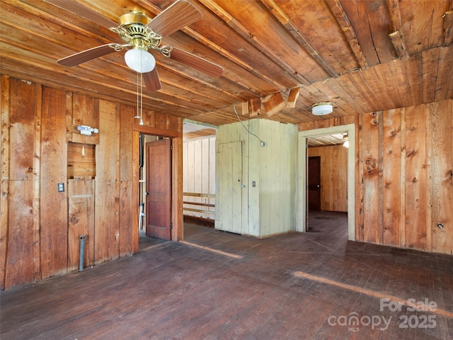 40 Wells Rd, Waynesville, NC 28785 - unfurnished room featuring wooden walls, a ceiling fan, wooden ceiling, and hardwood / wood-style floors