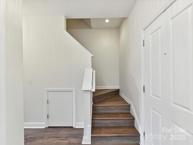 240 Faust Rd, Davidson, NC 28036 - stairs with wood finished floors, recessed lighting, and baseboards