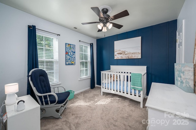 7905 Sedgebrook Dr E, Stanley, NC 28164 - carpeted bedroom featuring a crib, a desk, ceiling fan, and baseboards