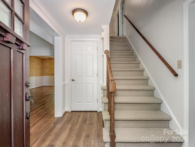 staircase with wood finished floors