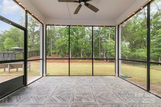 14119 Shelburne Village Dr, Charlotte, NC 28278 - unfurnished sunroom with ceiling fan