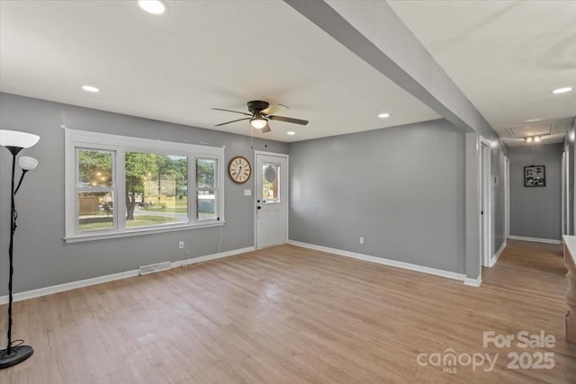 135 Mcshag Dr, Kannapolis, NC 28081 - entrance foyer featuring a ceiling fan, baseboards, recessed lighting, wood finished floors, and visible vents