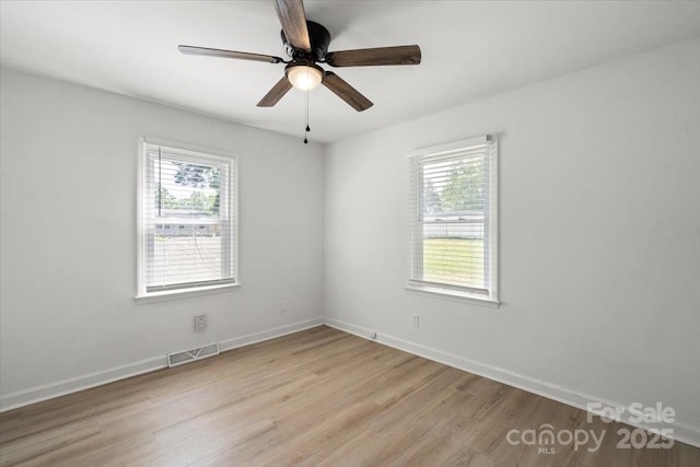 135 Mcshag Dr, Kannapolis, NC 28081 - unfurnished room featuring baseboards, visible vents, ceiling fan, and light wood-style floors