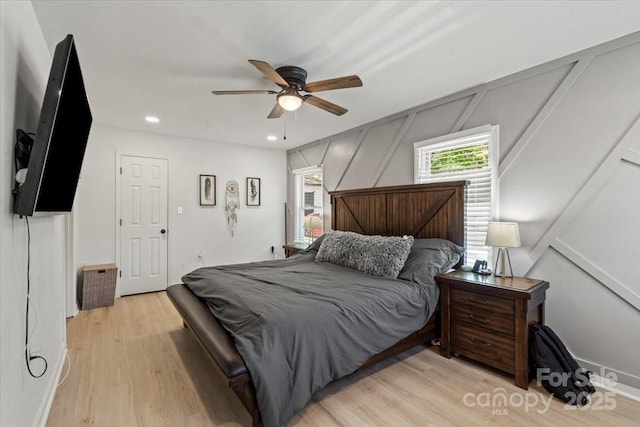 135 Mcshag Dr, Kannapolis, NC 28081 - bedroom featuring recessed lighting, ceiling fan, light wood finished floors, and a decorative wall