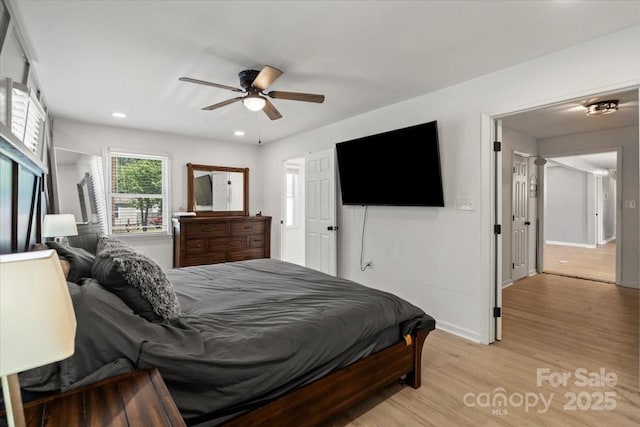 135 Mcshag Dr, Kannapolis, NC 28081 - bedroom featuring recessed lighting, baseboards, a ceiling fan, and light wood-type flooring