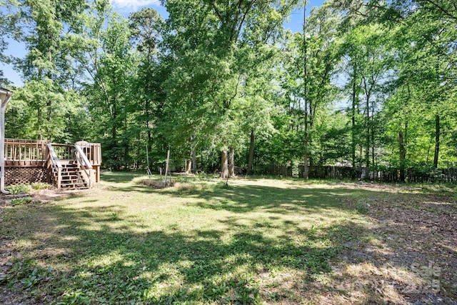 3317 Treyburn Dr, Midland, NC 28107 - view of yard featuring stairs, fence, and a deck