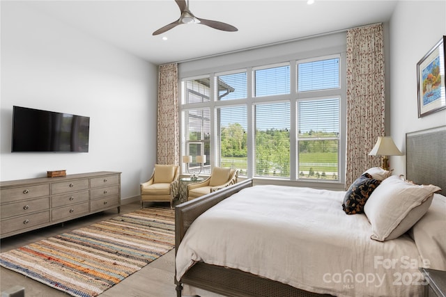 bedroom with recessed lighting and ceiling fan