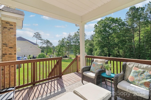 1004 Princesa Dr, Matthews, NC 28104 - deck featuring a lawn and an outdoor hangout area