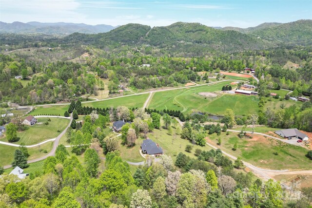 bird's eye view with a mountain view and a forest view