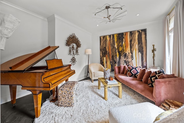 1550 High St, Charlotte, NC 28211 - sitting room with crown molding, recessed lighting, baseboards, and wood finished floors