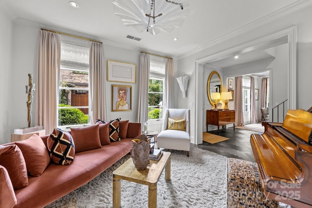 1550 High St, Charlotte, NC 28211 - sitting room featuring ornamental molding, a notable chandelier, recessed lighting, and visible vents