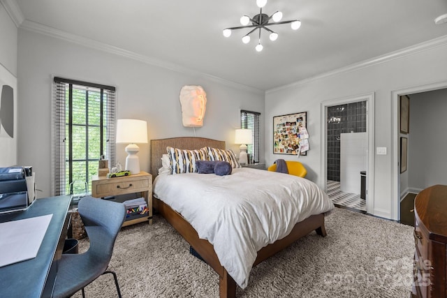 1550 High St, Charlotte, NC 28211 - bedroom featuring an inviting chandelier, ornamental molding, and carpet flooring