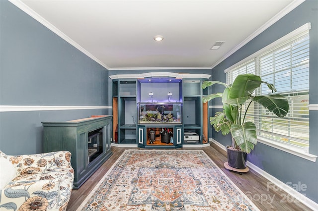 2886 Sherrills Stream Dr, Sherrills Ford, NC 28673 - living area with ornamental molding, a wealth of natural light, and wood finished floors