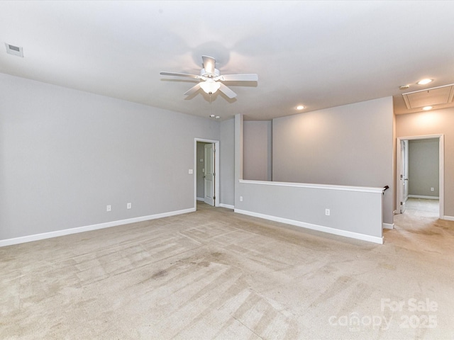 2369 Baxter Pl SE, Concord, NC 28025 - spare room with visible vents, a ceiling fan, light colored carpet, and recessed lighting