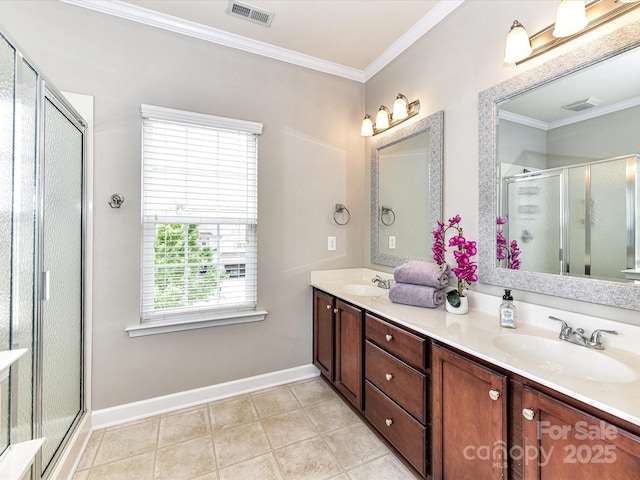 2369 Baxter Pl SE, Concord, NC 28025 - full bath featuring ornamental molding, a sink, and visible vents