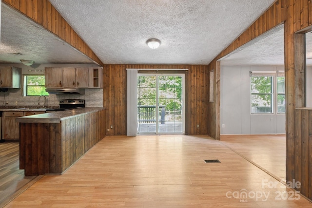 351 Fletcher Rd, Union Grove, NC 28689 - kitchen with a healthy amount of sunlight, a textured ceiling, and electric stove