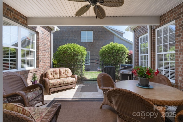 11008 Round Rock Rd, Charlotte, NC 28277 - view of patio / terrace with fence, ceiling fan, grilling area, a gate, and outdoor dining area