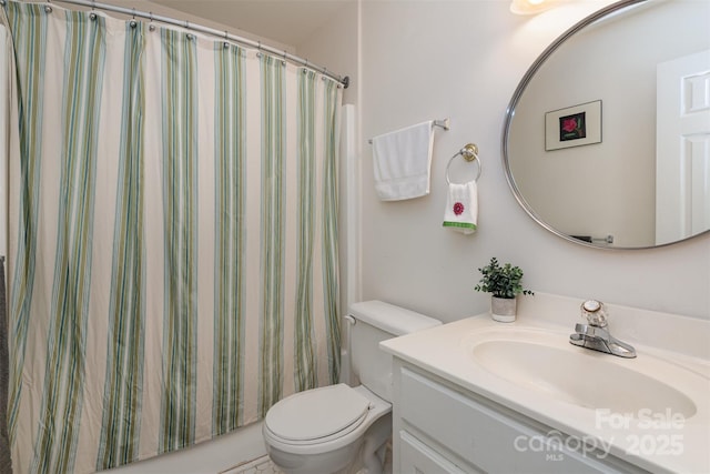 206 Summey Barker Dr, Dallas, NC 28034 - bathroom featuring vanity, toilet, and a shower with curtain