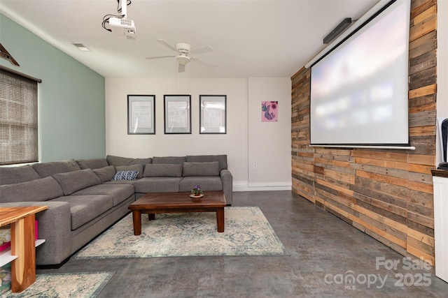 206 Summey Barker Dr, Dallas, NC 28034 - living area with concrete floors, ceiling fan, and baseboards