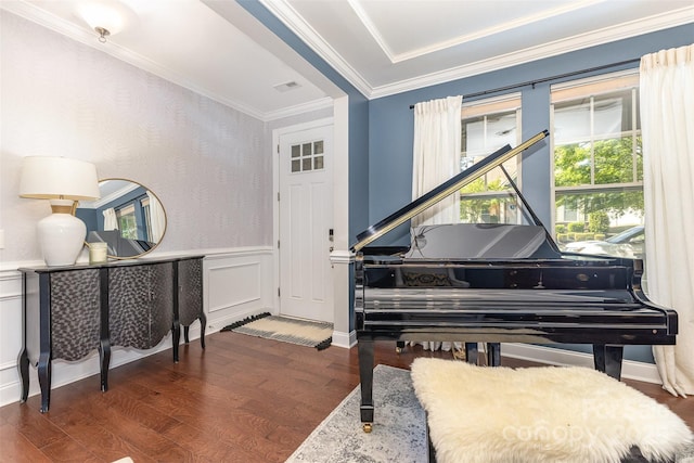 209 Helton Ln, Fort Mill, SC 29708 - sitting room with visible vents, wood finished floors, a wainscoted wall, and crown molding