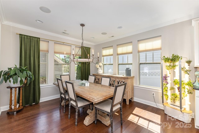 209 Helton Ln, Fort Mill, SC 29708 - dining area featuring dark wood-style floors, visible vents, a notable chandelier, and baseboards