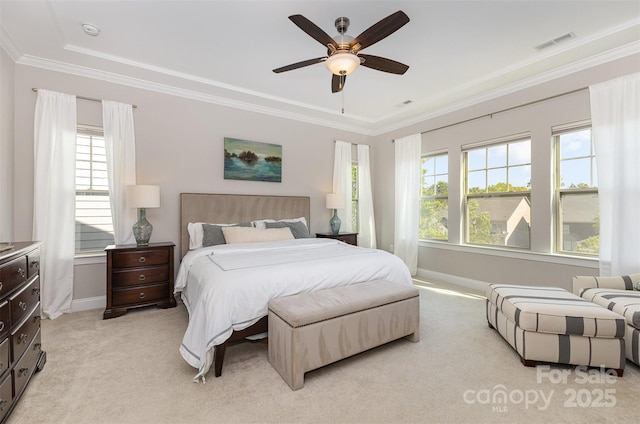 209 Helton Ln, Fort Mill, SC 29708 - bedroom with multiple windows, visible vents, crown molding, and light carpet