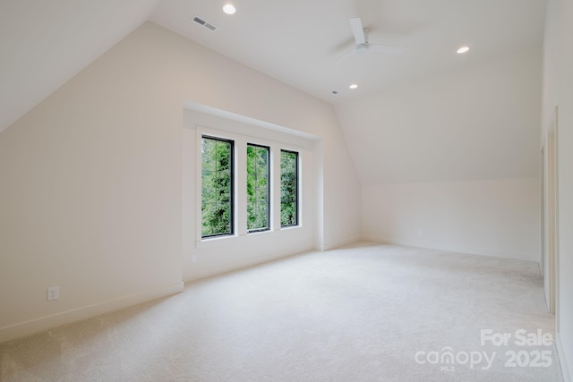 1807 Arnold Dr, Charlotte, NC 28205 - bonus room featuring lofted ceiling, carpet, recessed lighting, ceiling fan, and baseboards