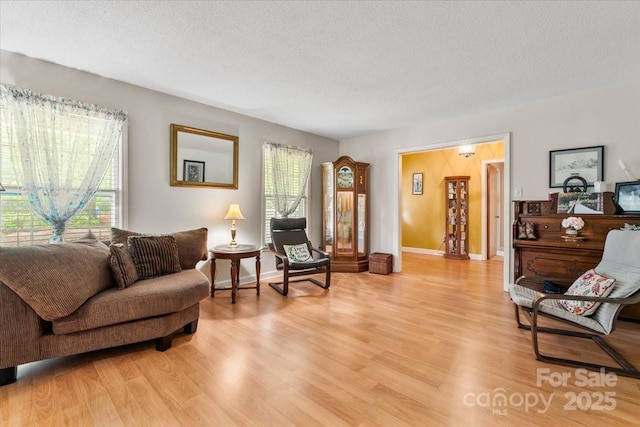 1044 Oakridge Farm Hwy, Mooresville, NC 28115 - living area with a textured ceiling, light wood-type flooring, and baseboards