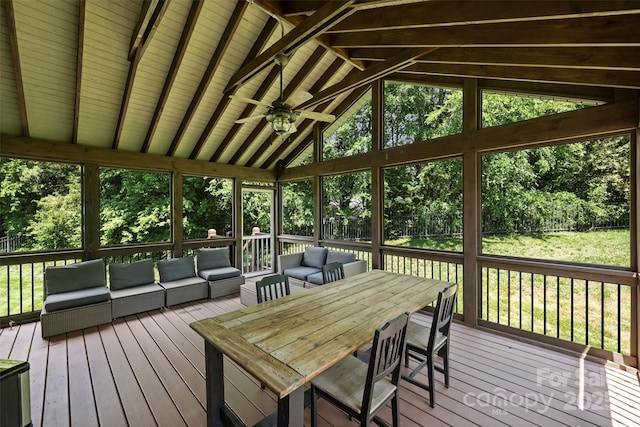6723 Joliette Ln, Charlotte, NC 28277 - sunroom / solarium with an outdoor living space, a ceiling fan, and vaulted ceiling