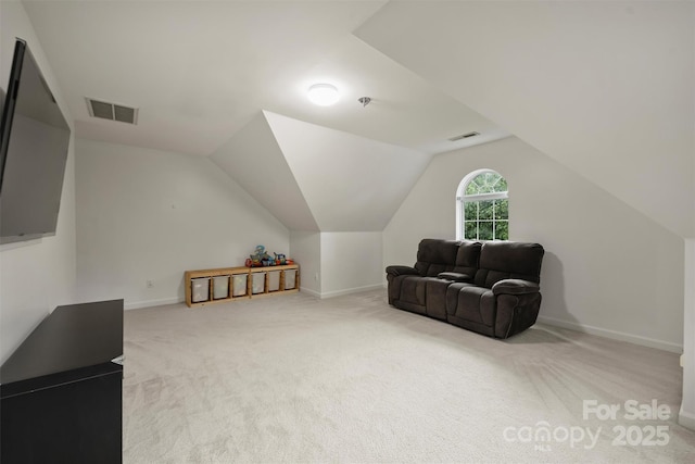 6723 Joliette Ln, Charlotte, NC 28277 - living area with carpet floors, lofted ceiling, and baseboards