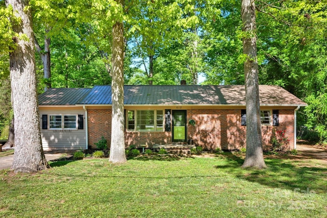 612 Summerow Rd Lot 22, Stanley, NC 28164 - ranch-style home with brick siding, a front lawn, and metal roof
