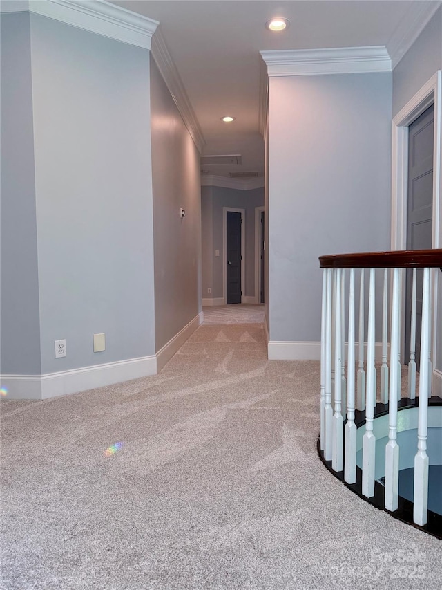 19409 Laurel Glen Ave, Cornelius, NC 28031 - hall with baseboards, ornamental molding, recessed lighting, and light colored carpet