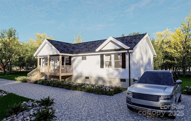 9 Silent Pl, Asheville, NC 28806 - view of property exterior with covered porch, crawl space, and stairway