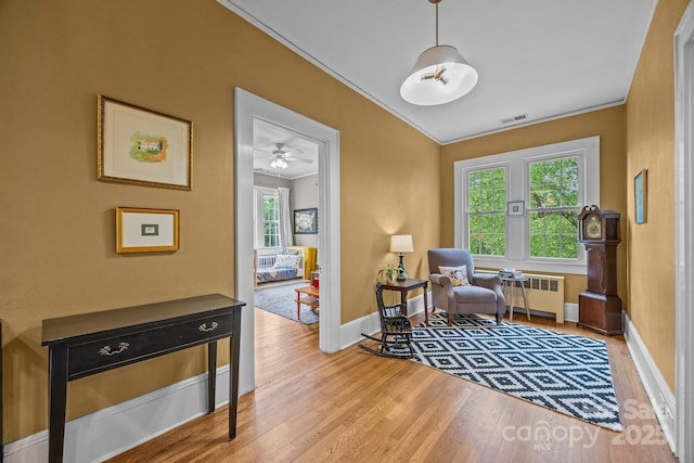100 Poplar Spring Trl, Hendersonville, NC 28739 - sitting room with radiator, crown molding, wood finished floors, and ceiling fan