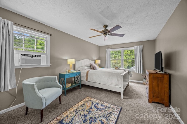 100 Poplar Spring Trl, Hendersonville, NC 28739 - bedroom featuring multiple windows, carpet floors, ceiling fan, a textured ceiling, and cooling unit
