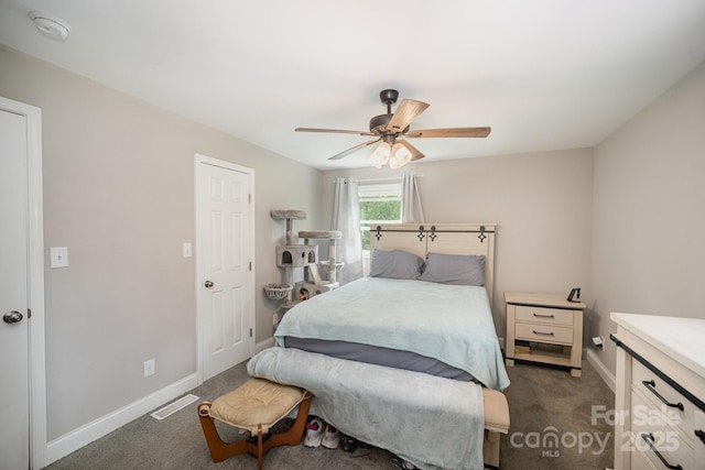 1211 Mirror Park Dr, Salisbury, NC 28146 - bedroom with visible vents, ceiling fan, baseboards, and carpet floors