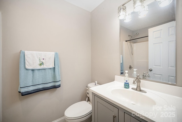 1211 Mirror Park Dr, Salisbury, NC 28146 - bathroom featuring baseboards, toilet, a shower, and vanity