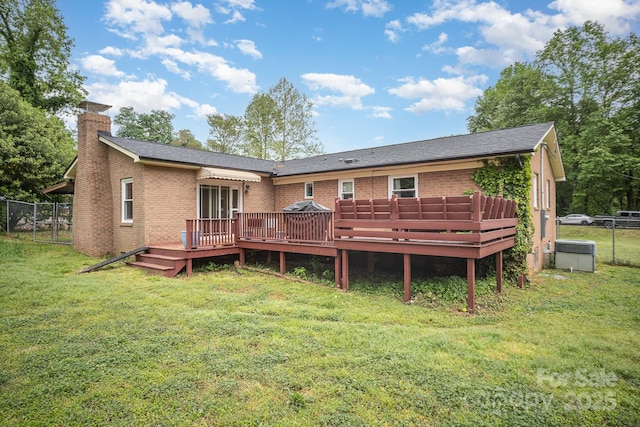 1211 Mirror Park Dr, Salisbury, NC 28146 - rear view of property with a chimney, brick siding, fence, and a yard