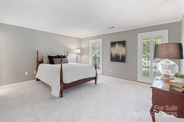 1721 White Pond Ln, Waxhaw, NC 28173 - bedroom with crown molding, multiple windows, carpet, and baseboards