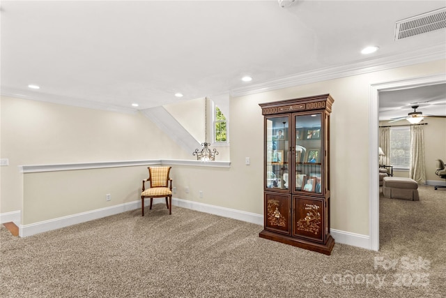 7923 Mountain Shore Dr, Sherrills Ford, NC 28673 - unfurnished room featuring ornamental molding, carpet, baseboards, recessed lighting, and ceiling fan