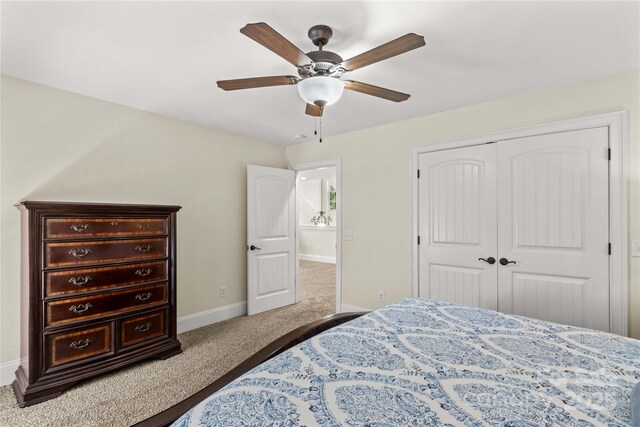 7923 Mountain Shore Dr, Sherrills Ford, NC 28673 - bedroom featuring carpet floors, baseboards, a closet, and a ceiling fan