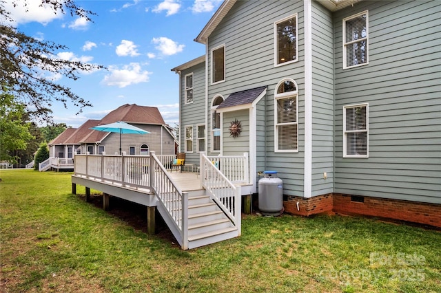 7923 Mountain Shore Dr, Sherrills Ford, NC 28673 - back of house featuring crawl space, a lawn, and a deck
