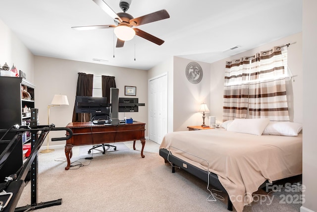 18027 Train Station Dr, Cornelius, NC 28031 - carpeted bedroom with a ceiling fan, baseboards, visible vents, and a closet