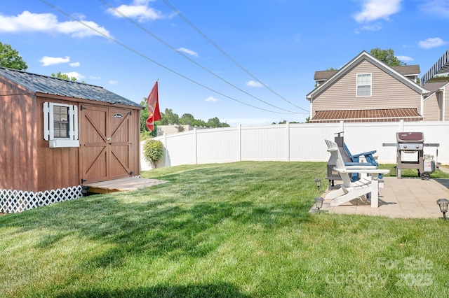 18027 Train Station Dr, Cornelius, NC 28031 - view of yard with a patio, a fenced backyard, a shed, and an outdoor structure