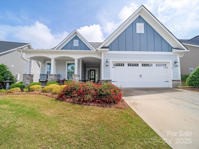 1149 Mayapple Way, Belmont, NC 28012 - craftsman inspired home with board and batten siding, covered porch, a front yard, concrete driveway, and an attached garage
