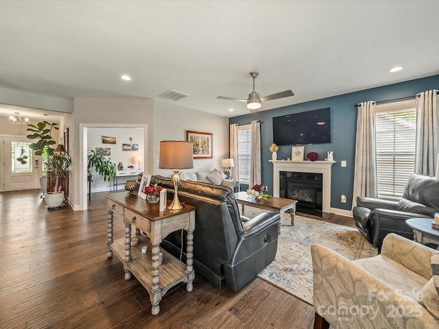 1149 Mayapple Way, Belmont, NC 28012 - living area featuring wood finished floors, ceiling fan, plenty of natural light, and recessed lighting